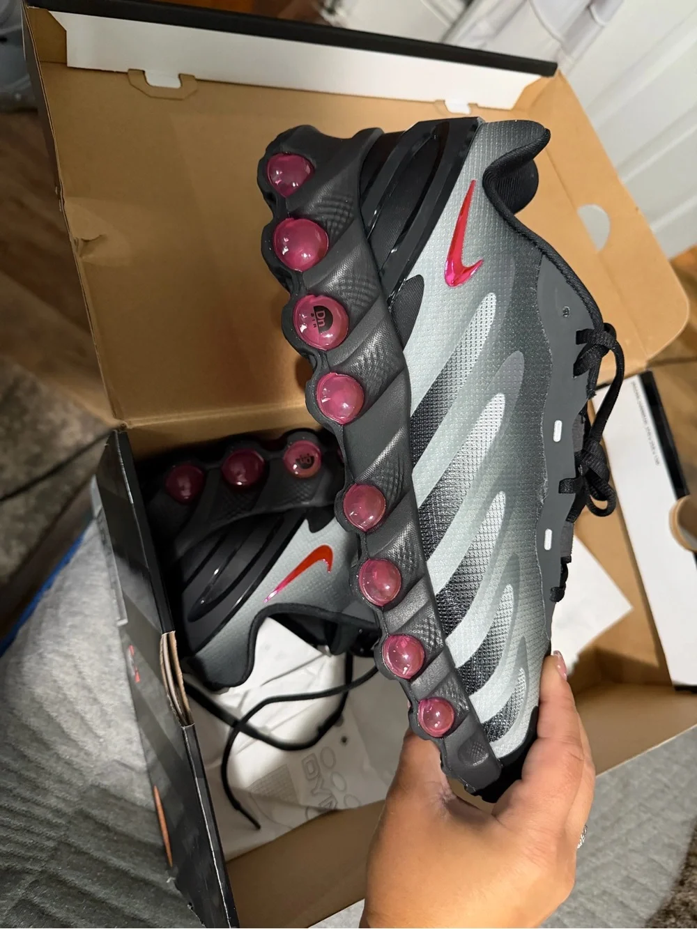 Nike Grey and Pink Air-Style Running Shoes